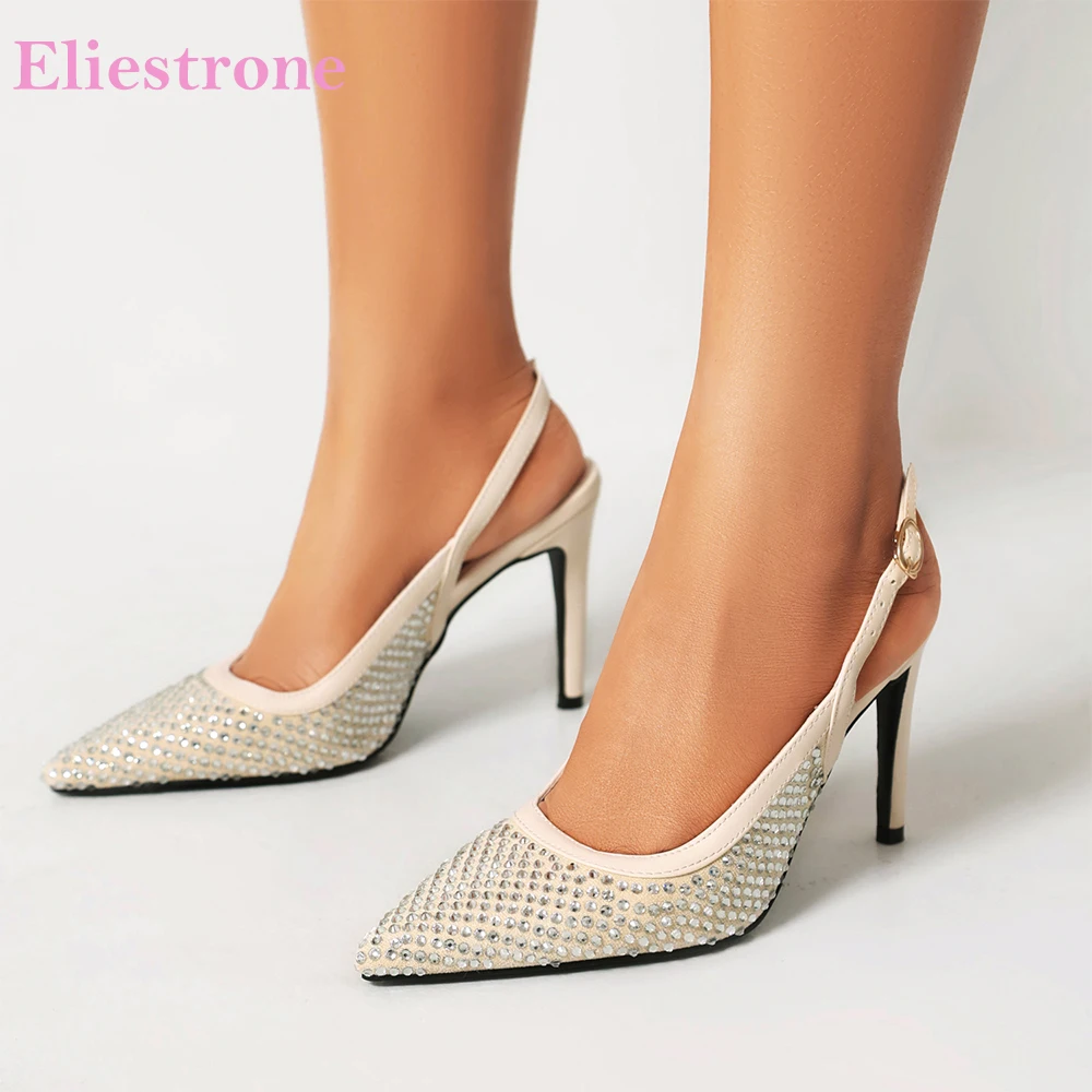 

New Brand Elegant Black Beige Women Bridals Sandals Hot High Thin Heels Lady Crystal Shoes Plus Big Size 43 46 48
