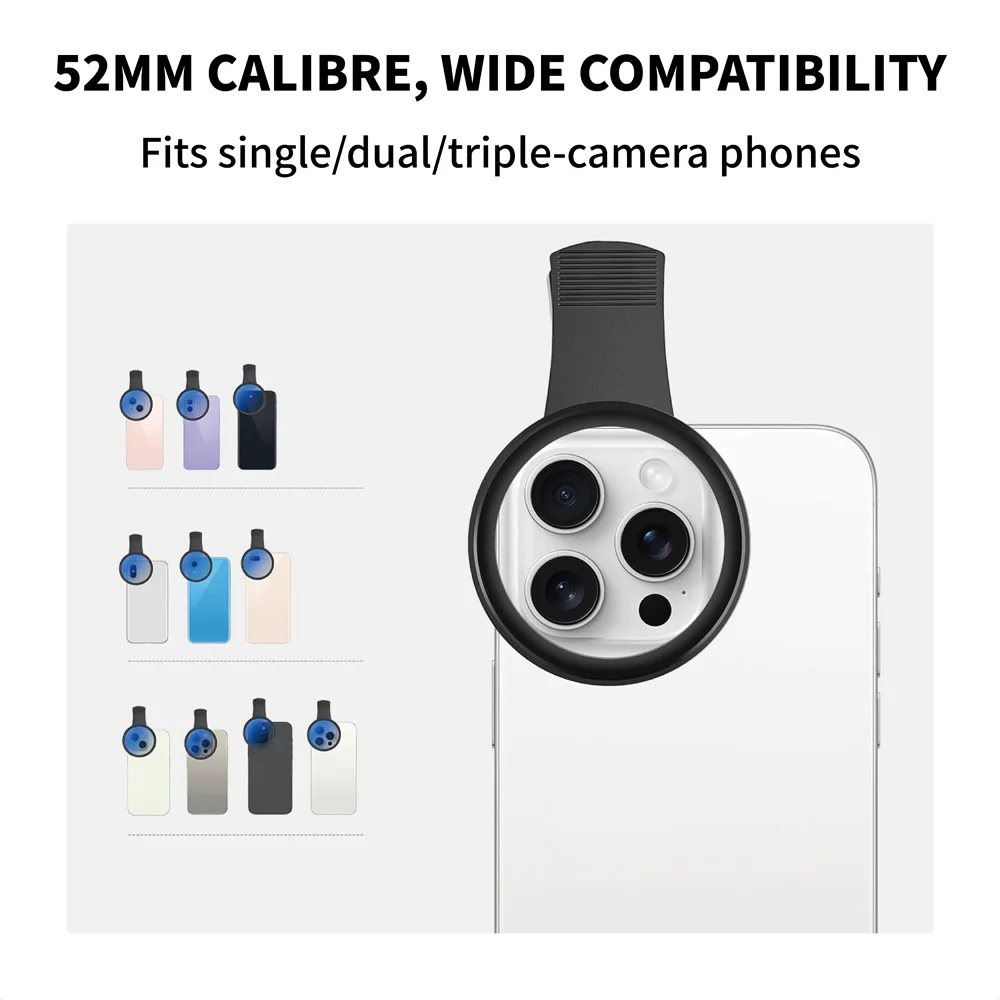 Filtro de lente de teléfono móvil de 52mm-CPL, Clip de lente, accesorios de cámara, filtro polarizador Circular para Canon Nikon para todos los teléfonos inteligentes