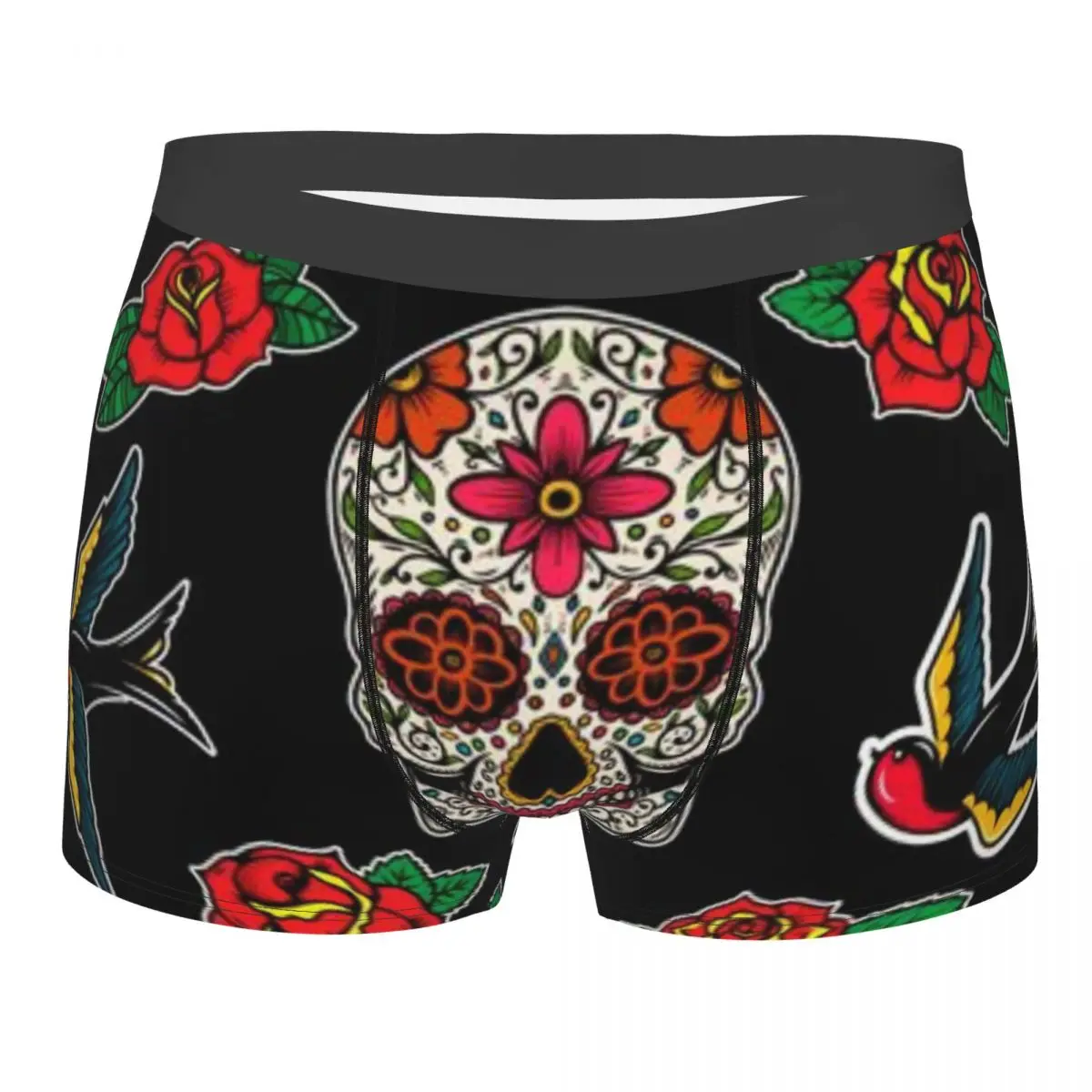 Mens Boxer Sexy Underwear Mexican Sugar Skulls Swallows Underpants Male Panties Pouch Short Pants