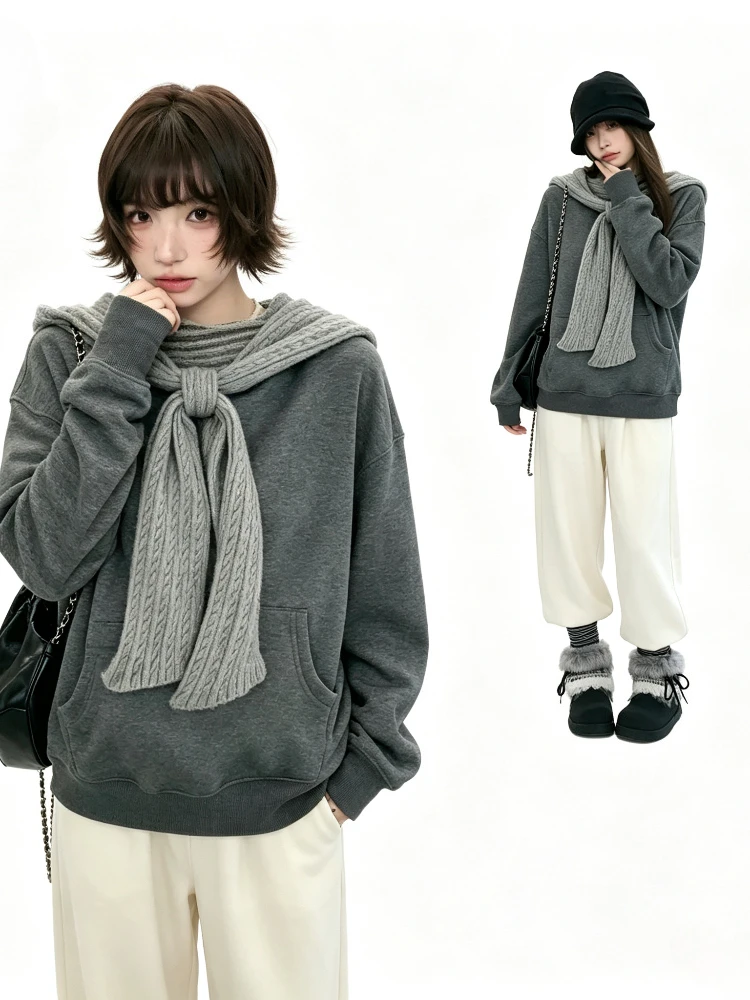 Gothic Subculture Harajuku Y2K Sweet Hooded Sweatshirt Women Long Sleeve Pullover Solid Elegant Jumper Casual Daily Clothings