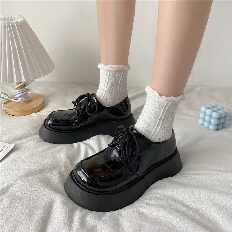 Womens Derby Shoes Female Footwear Clogs Platform British Style Leather Dress Creepers New Preppy Summer Retro Rubber PU Spring