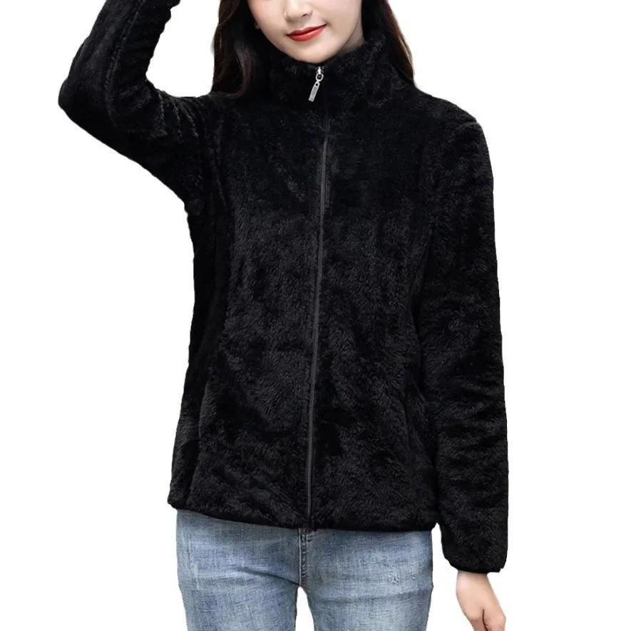Double-sided Jacket Women's Fleece Thickened Autumn and Winter Warm Loose Turtleneck Cardigan Jacket