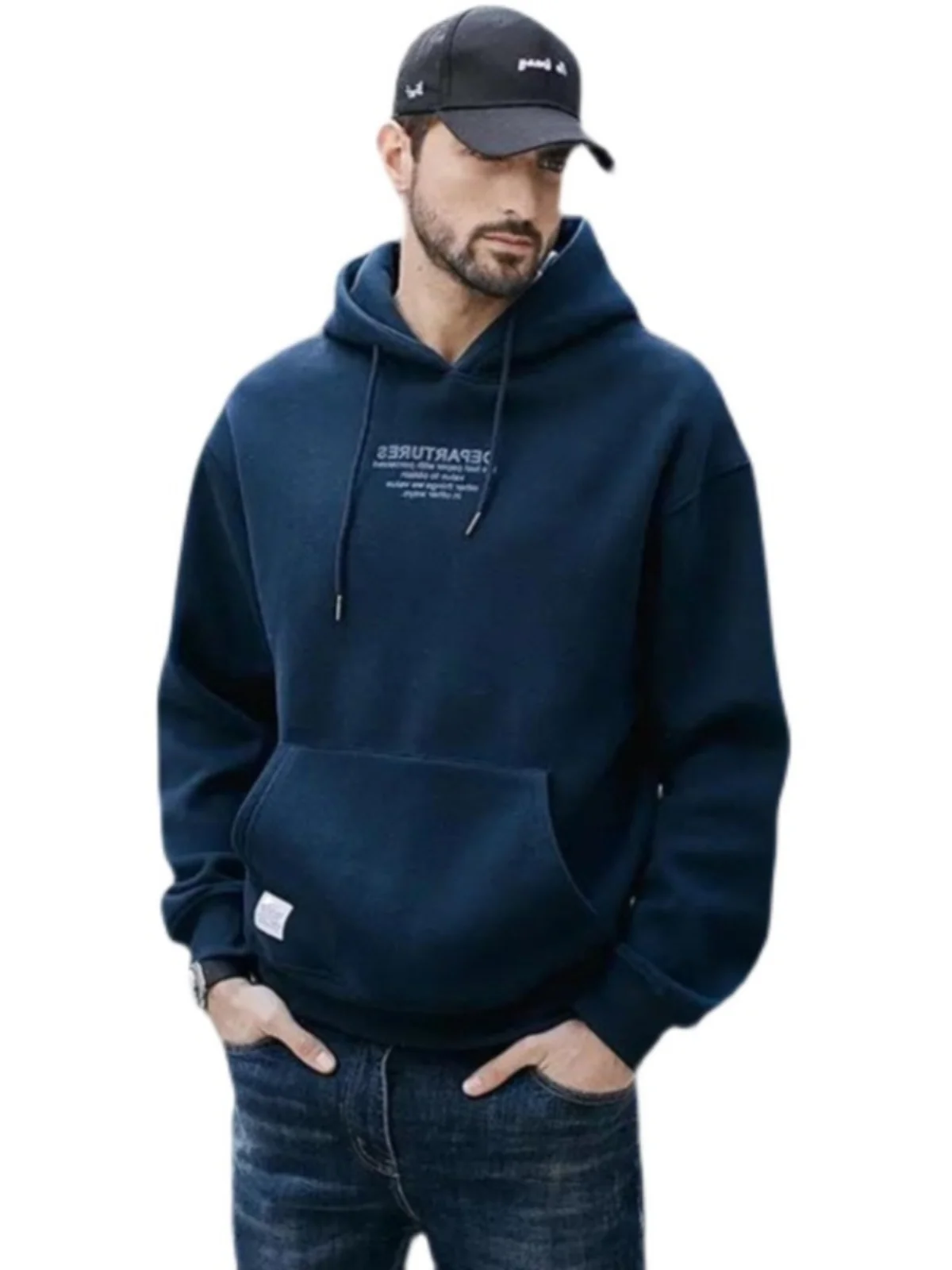 400G Heavy Weight Fleece-lined Hoodie Men's Winter American Trendy Letters Print Loose Casual Hoodie Outerwear