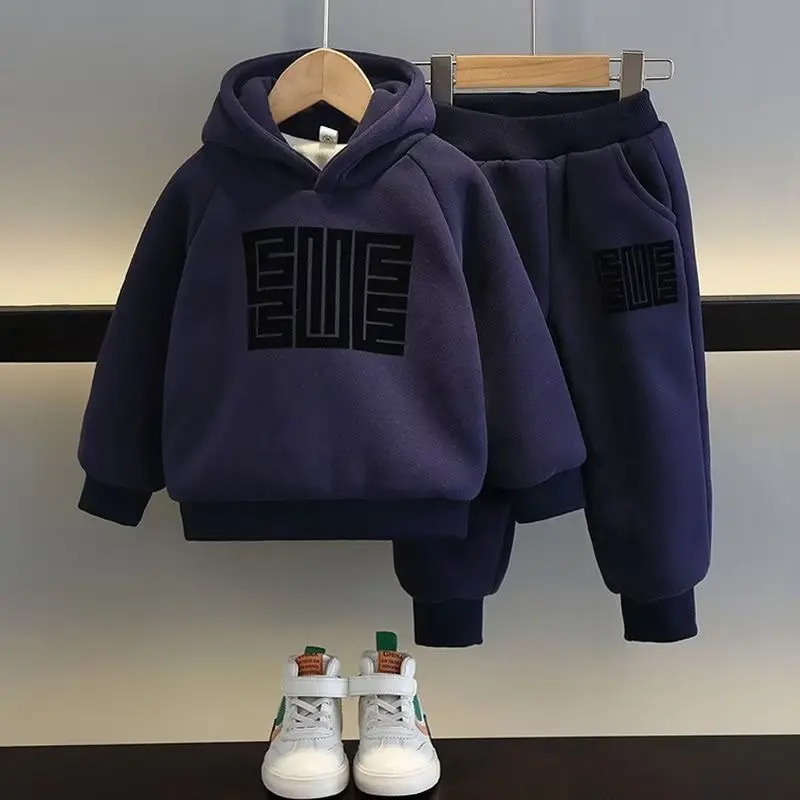 Children Fleece Sweater Sets Boys Hoodie+ Pants 2Pcs Winter Outfits Kids Tracksuit Autumn Winter OutwearClothing Sets for 2-10 Y