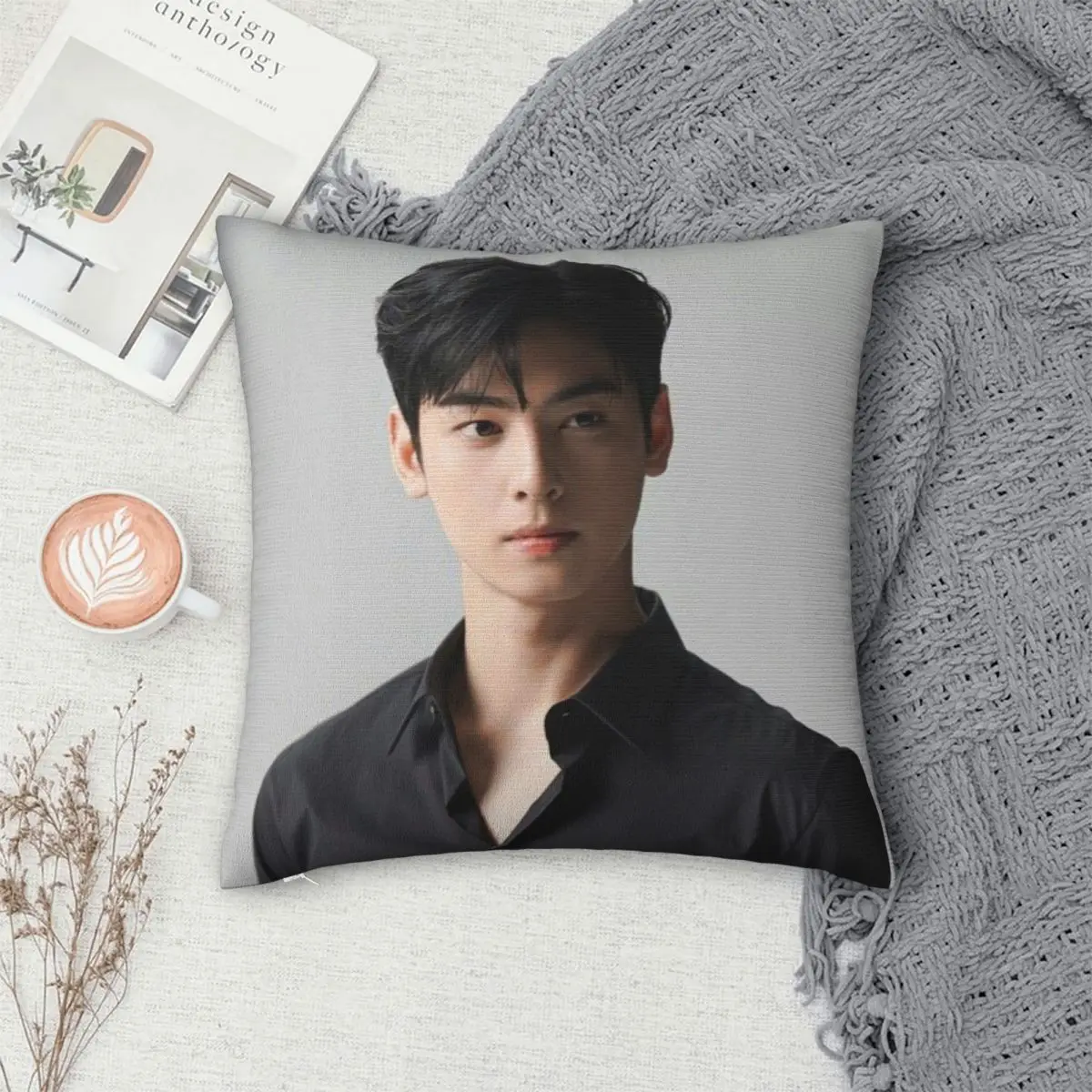 CHA EUNWOO Handsome Photoshoot Square Pillowcase Polyester Linen Velvet Creative Zip Decor Throw Pillow Case Home Cushion Cover image 4