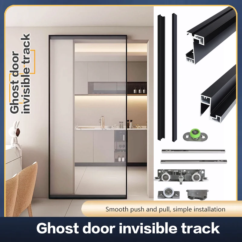 

Invisible Trackless Ghost Door Aluminum Frame Glass Door Slide Rail Kitchen Bathroom Partition Trackless Sliding Door Hardware