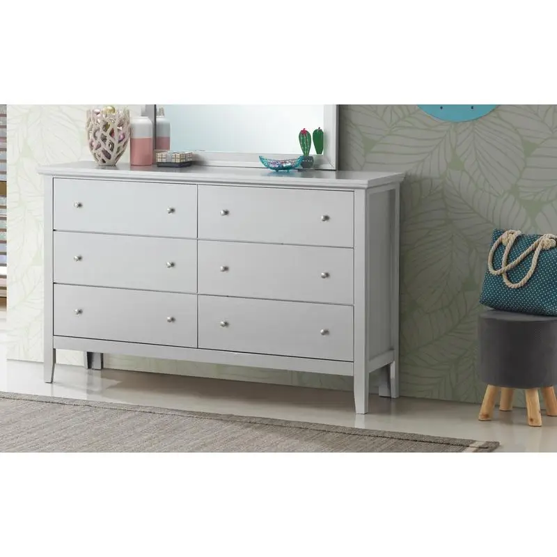 Cômoda champanhe prateada G1333 com 6 gavetas e acabamento elegante para armazenamento de quarto
