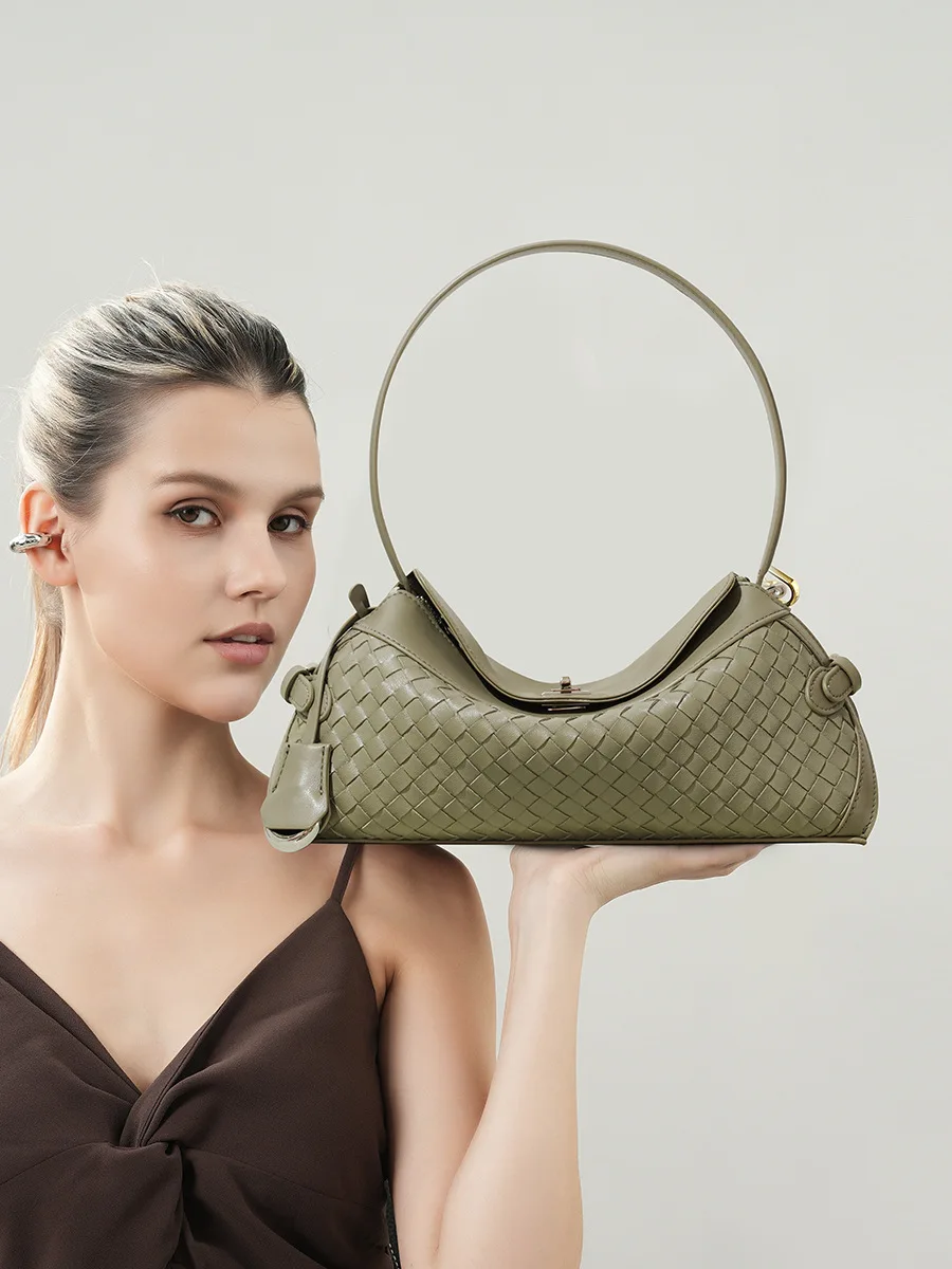 

2025 Large Glossy Cowhide Leather Bowling Tote Handbag Commuter Purse for Women Stylish Ladies' Shoulder Bag