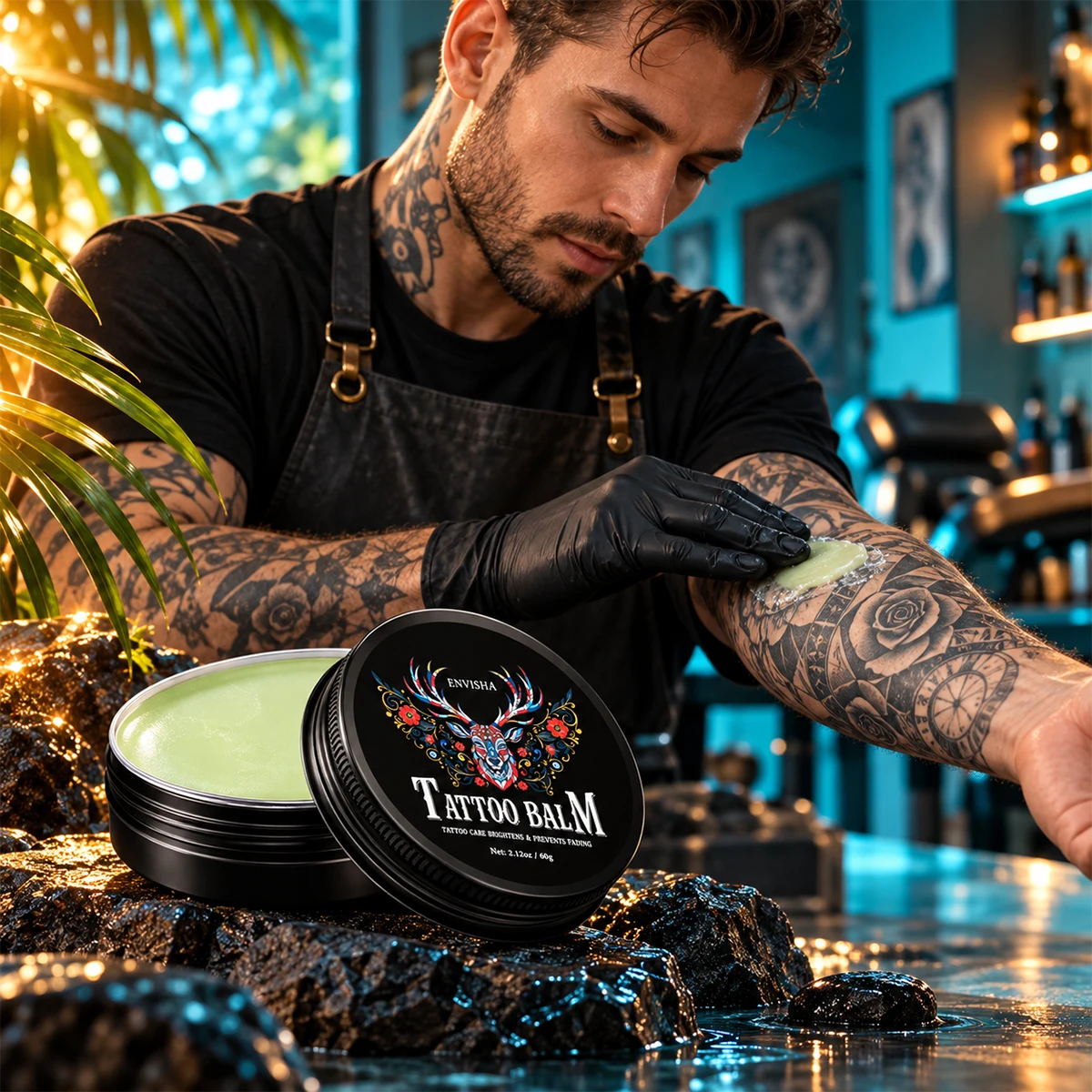 Tattoo-Hautpflege-Balsam-Creme, tiefenwirksam feuchtigkeitsspendend und nährend, für die Anwendung nach dem Tätowieren, hellt auf, sorgt für eine langanhaltende Farbfixierung, reizt nicht. – Detail 4