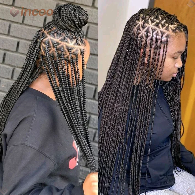 

Synthetic Triangle Braided Wigs For Black Women 26" Cornrow Braids Lace Wigs Full Lace Wig Braid African Knotless Box Braid Wig