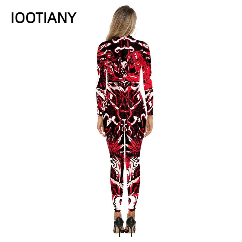 IOOTIANY-monos sexys con estampado 3D de calavera aterradora para mujer, monos ajustados de manga larga para fiesta de Halloween, 2 colores