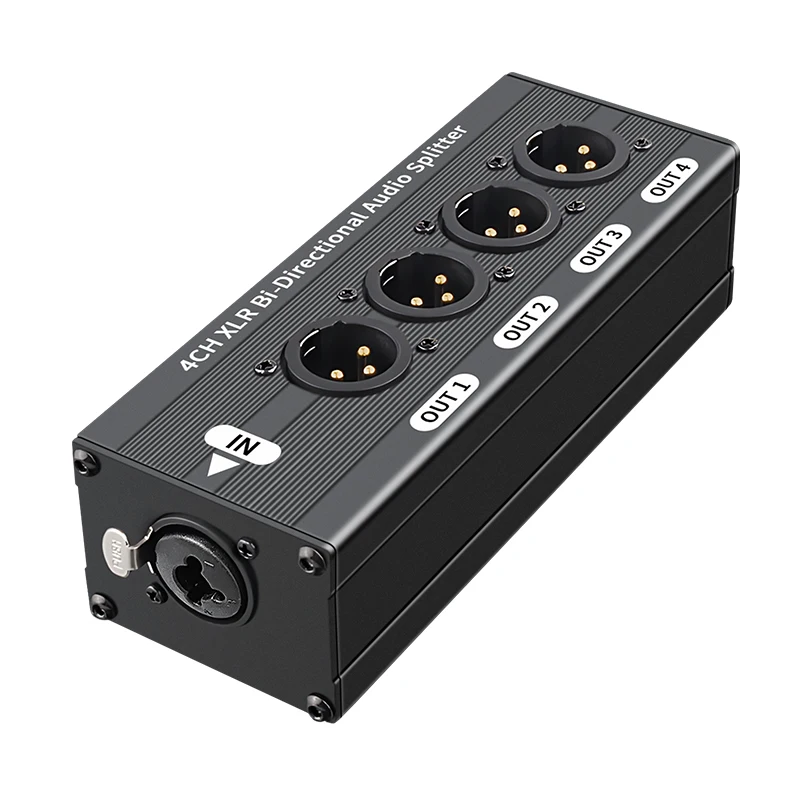 XLR Balanced Audio Splitter 3 Pin 1 Input 4 Output Audio Signal Distributor Box Passive No Power Required 1X4 XLR Splitter view 5
