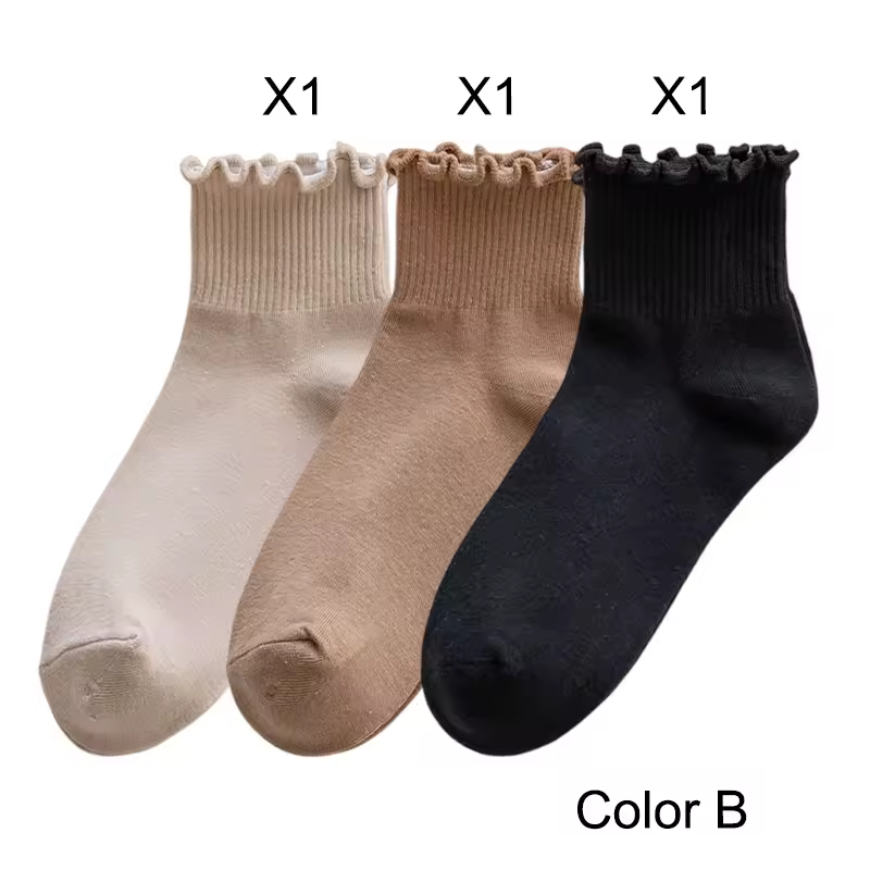 3 Pairs/Lot Cute Socks For Women New Japanese Style Breathable Girls Short Socks Kawaii Solid Socks Frilly Ruffle Socks Casual - Image 15