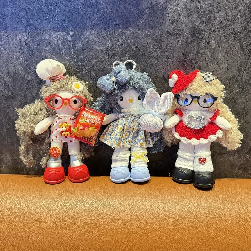 

15CM Anime Hello Kitty DIY Dress Up Cartoon Plush Doll Keychain PP Cotton Stuffed Doll Kawaii School Bag Pendant Decoration Gift