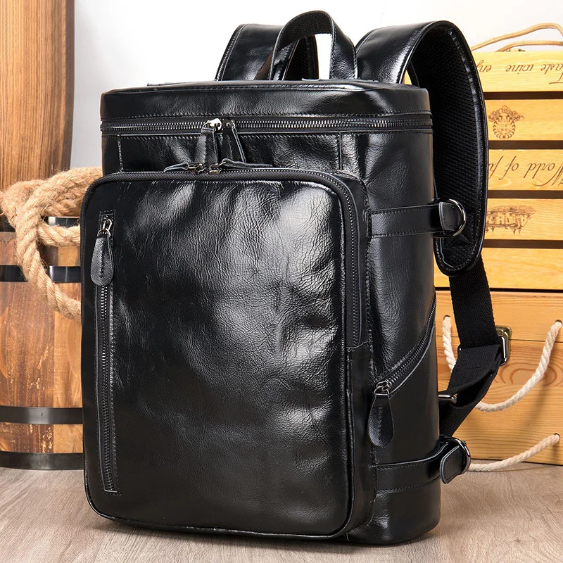 New Fashion Leather Bacpack For Men Male Laptop Bag Retro Men's Backpack Men's Large Capacity Cowhide Computer Bag