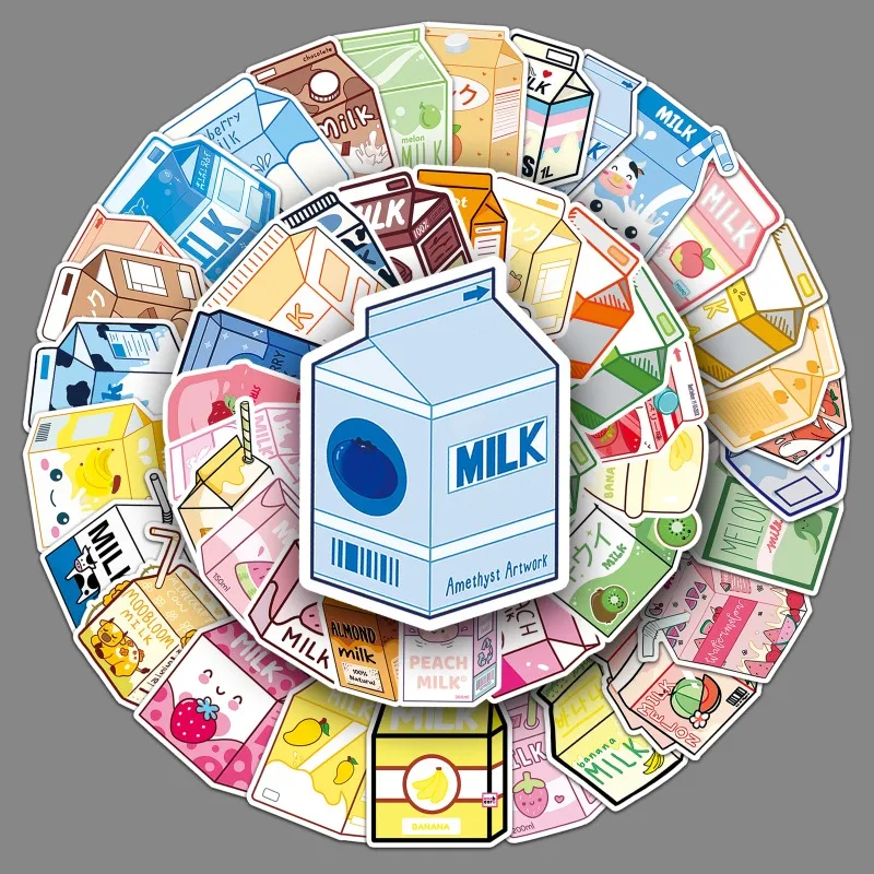 50pcs Milk Graffiti Cute Cartoon Drink Decor Stickers for Phone Case, Luggage and Water Bottle