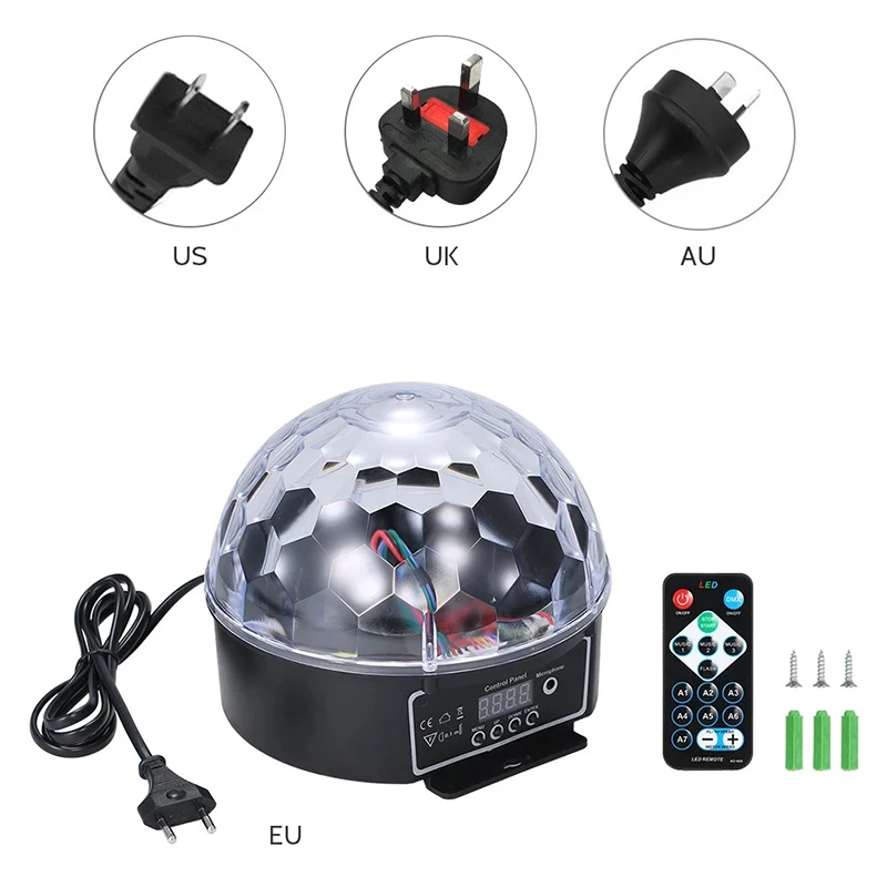 ALIEN-LED Disco Ball com controle remoto, DMX Crystal Magic Ball, Efeito de Iluminação Palco, DJ Party, Natal Som Ativado Luz, 9 cores