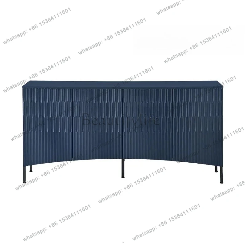 American Light Luxury Blue Solid Wood Porch Cabinet French Retro Style Living Room Groove Design Locker