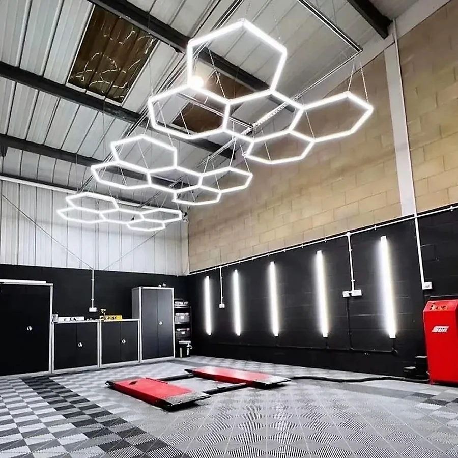

Honeycomb DIY Led Tube Lamp Hexagon Lighting For Garage Light Connector Cable 6000K Barber Workshop