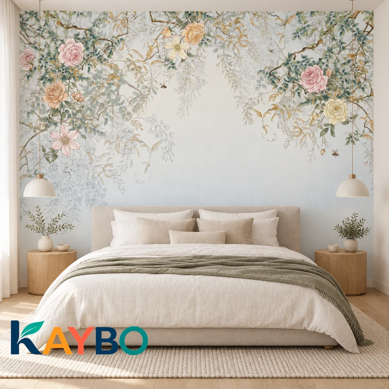 Wallpaper, murals, plants, flowers, wall decorations, flower branches, bedroom and living room decorations, non self-adhesive