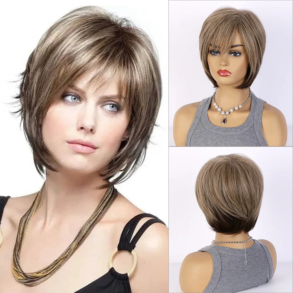 Parrucche moda donna sintetico Pixie Cut biondo Ombre capelli ad alta temperatura soffici naturali Micro ricci Costume partito parrucca femminile