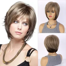 Women's Fashion Wigs Synthetic Pixie Cut Blonde Ombre Hair High Temperature Fluffy Natural Micro Curly Costume Party Female Wig