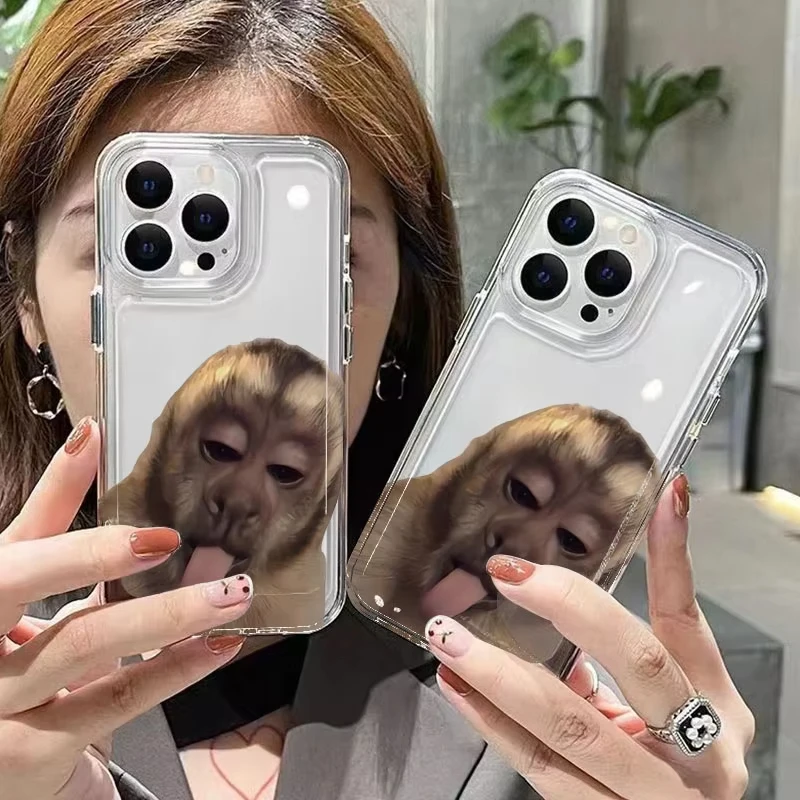 مضحك القرد نمط جراب هاتف آيفون 16 15 14 13 12 11 برو ماكس Mini X XS SE 7 8 Plus 16E للصدمات لينة غطاء شفاف #2
