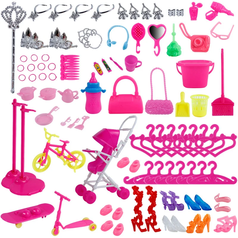 94 Artikel/Set Kinder puppen Zubehör Kinderspiel zeug zufällige Kleiderbügel Halskette Schuhe Taschen Objekte für Barbie-Spiel DIY Geschenk Geschenk