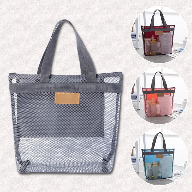 Women Mesh Travel Storage Shower Bag Beach Toilet Bag Cosmetic Bag Handbag Mesh Bag Toiletries Organizer Portable Storage Bag