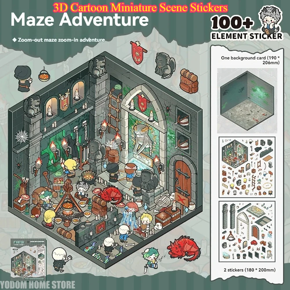 

3D Cartoon Miniature Scene Stickers - Kawaii Pocket Cabin Adventure Visual Stacking Children Gifts