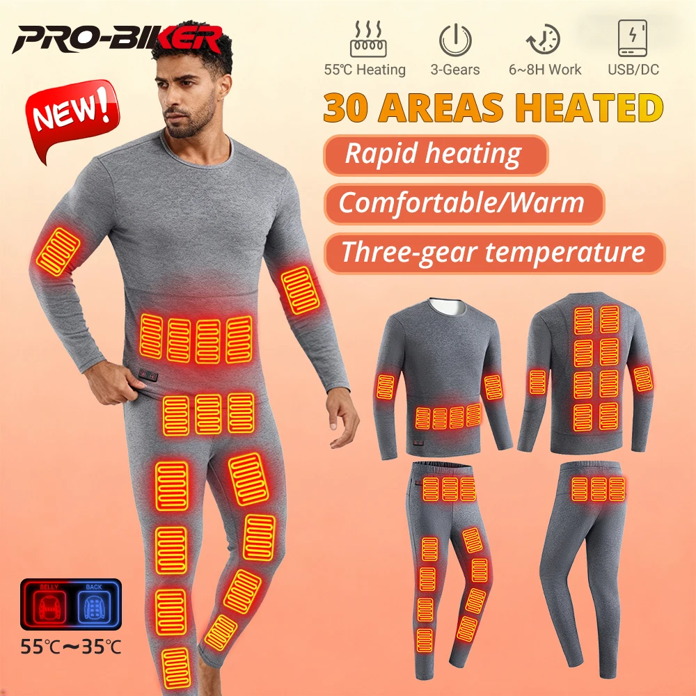 

30 Areas Winter Thermal Underwear Heated Underwear Women Men Heating Jacket Ski Warm Fleece USB Electric Heating Clothing