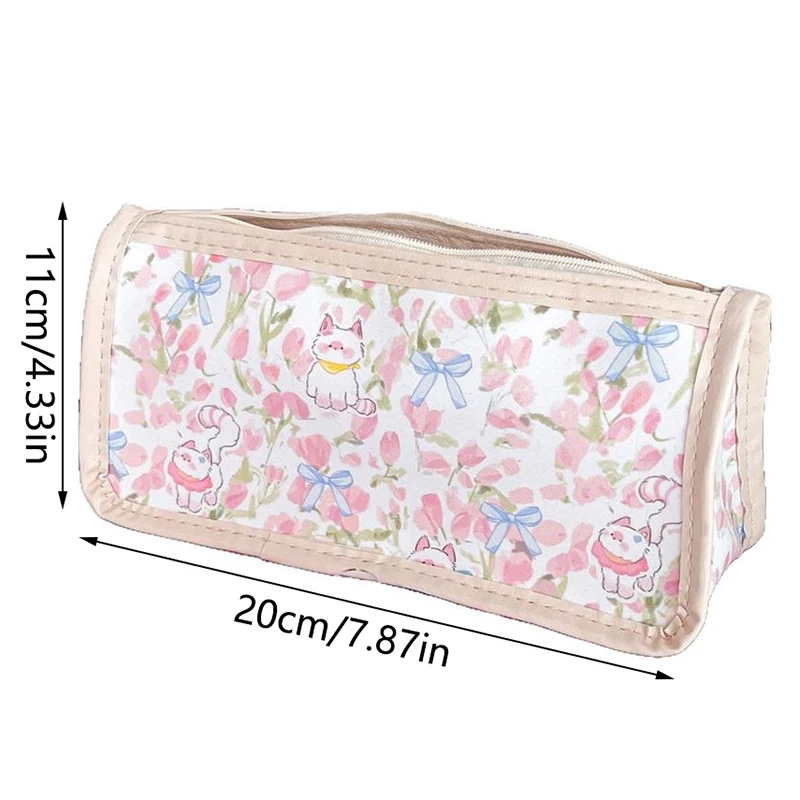 Милый розовый тюльпан, котенок, кошка, прозрачный пенал, большая емкость, портативные девчачьи косметички, студенческие канцелярские принадлежности, сумки для хранения ручек