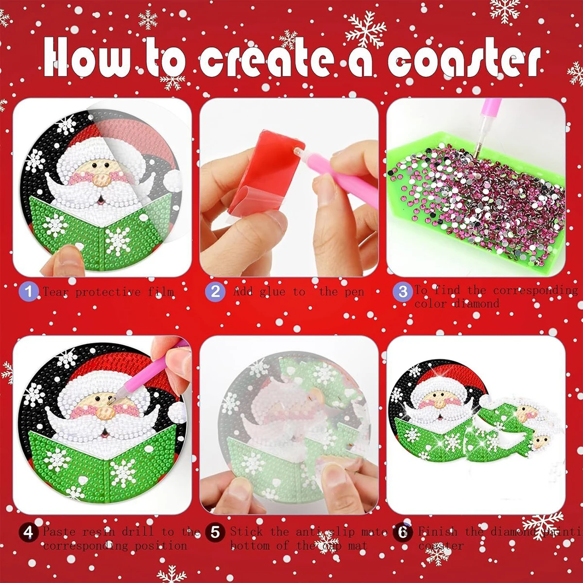 Feito à mão diy ponto de madeira broca isolamento térmico antiderrapante pintura diamante natal boneco de neve coaster com suporte