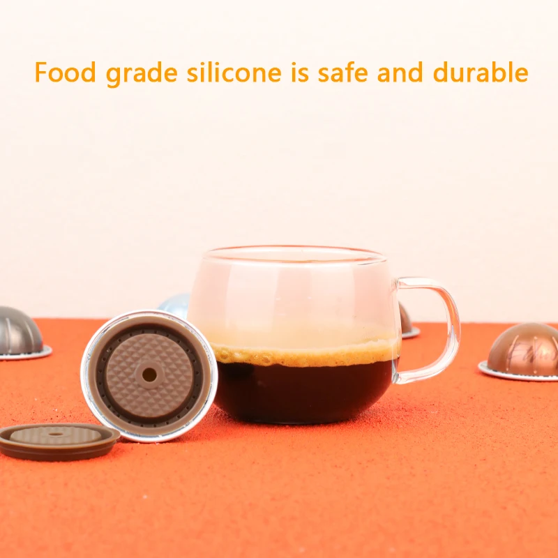 Vertuo coffee machine capsule cup dedicated recyclable reusable food grade environmentally friendly sealing silicone cover acces