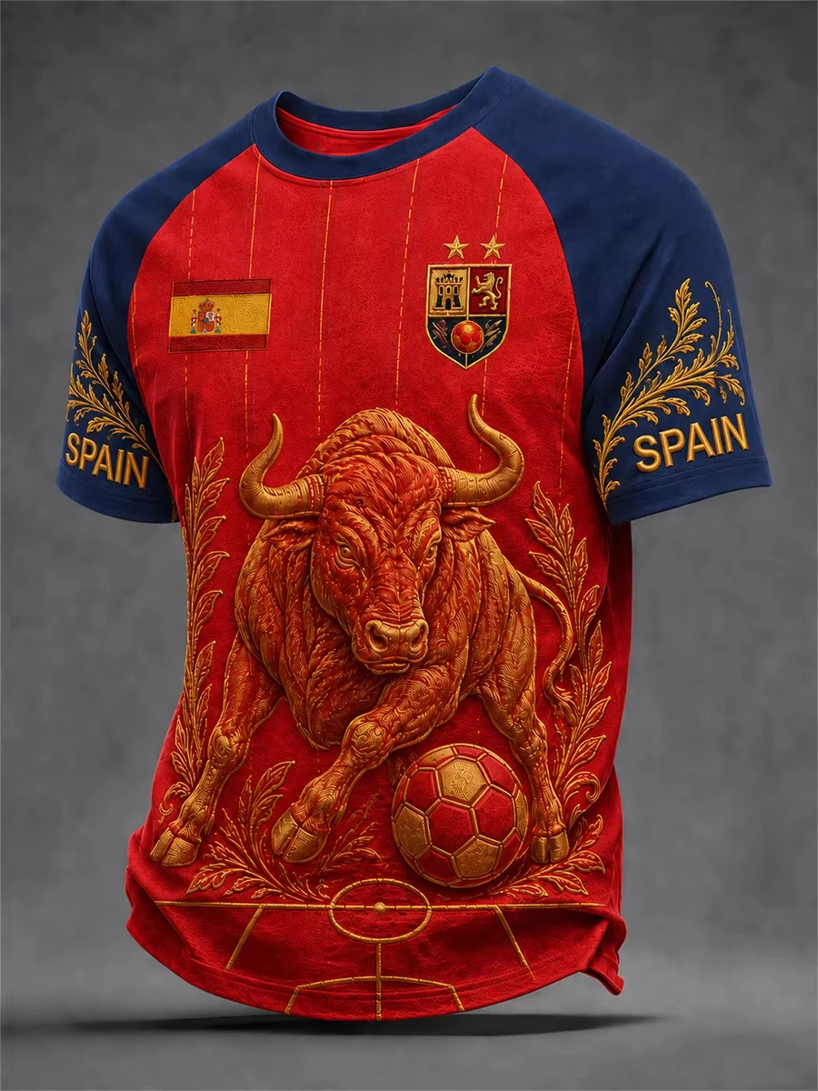 2026 Summer Spain Champions Theme Fans Short Sleeved T-shirt Printed Football Shirt Men's Casual Sports Training Family Matching