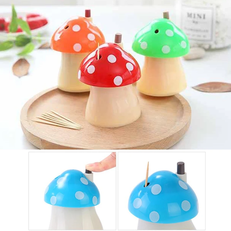 Creative Cartoon Mushroom Shape Automatic Toothpick Storage Box Toothpick Dispenser Desktop Decoration Storage Box