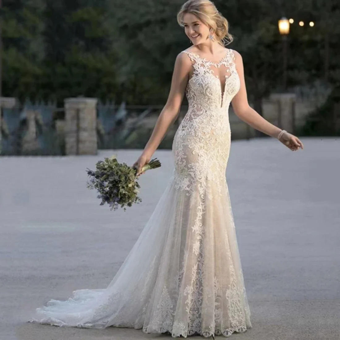 Exquisite Lace Trumpet Wedding Dress for Bride O-Neck New Arrival Bridal Dresses customized