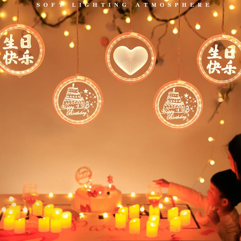 Linternas LED colgantes para ventana, luces de feliz cumpleaños, promoción