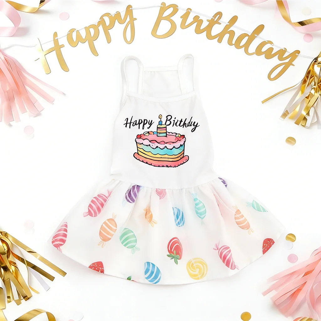 Vestido de cumpleaños para perros pequeños y medianos – Falda con pastel - imagen 2
