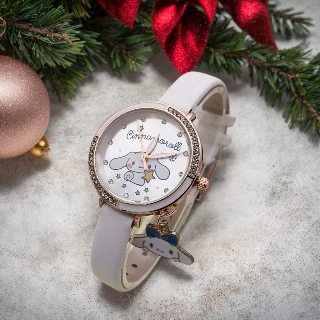 Hello Kitty Kuromi Melody Cinnamonroll orologi per bambini Ragazze Regalo per bambini Orologio da polso Cinturino in pelle quadrante in metallo