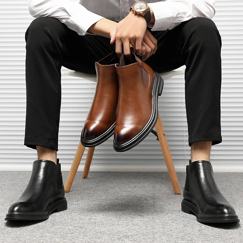 

Size 38-48 Winter Business Men High-top Chelsea Boots British Fashionable Comfortable Flip-top Warm Boots Social Boots Men