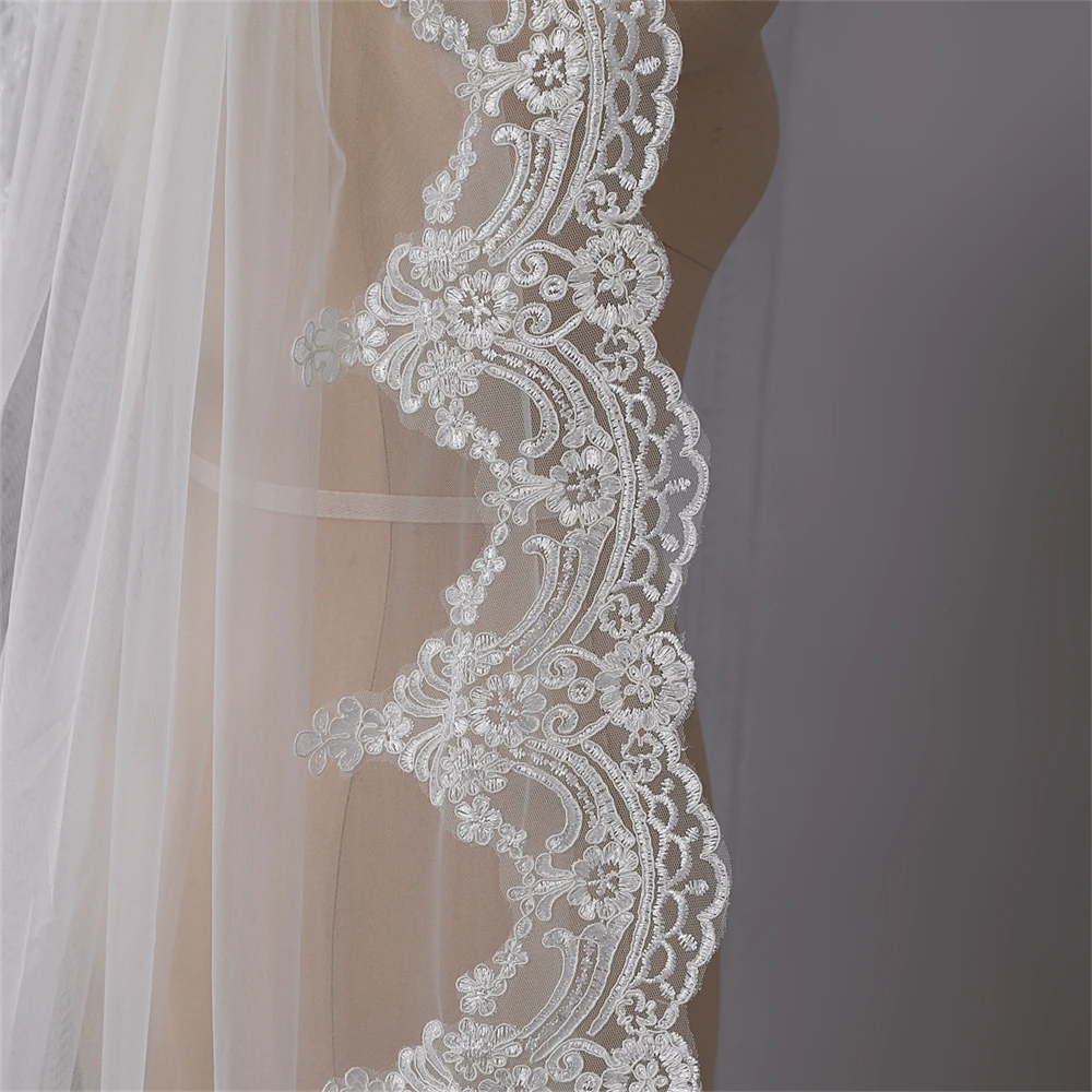 Long Bridal Veil Women\'s Appliques Wedding Veils Bridal Mesh Veil With Comb Veil One Layer Cathedral Veil velo de novia 3M