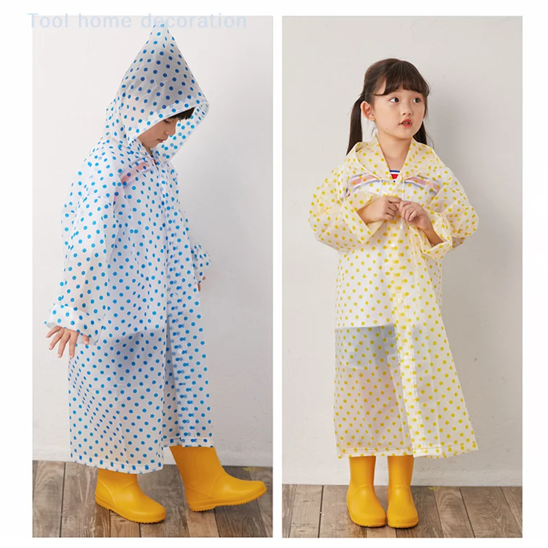 Dots Children Hooded Raincoat Portable Boys And Girls Rain Gear Buttons Rain Poncho Kids Waterproof Rain Cape