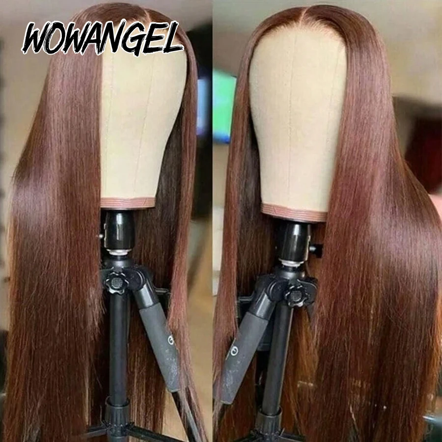 34 Zoll gerade schokoladenbraune Echthaarperücken 13x6 HD Full Lace Frontal Perücke 250% vorgezupfte hautähnliche HD-Spitzenperücke für Frauen – Detail 6