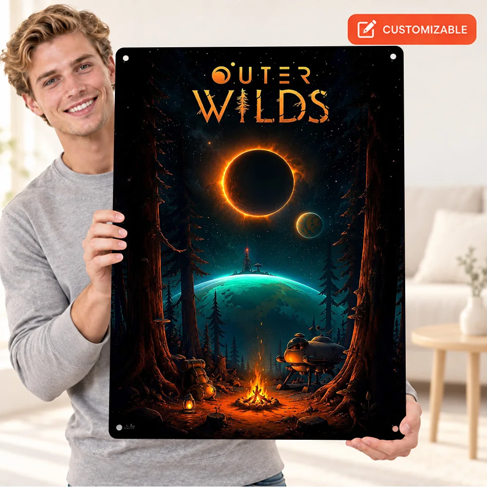 Outer Wilds Space Exploration Textured Metal Poster Personalized Aluminum Sign Detailed Digital Design Wall Art For Game Corner
