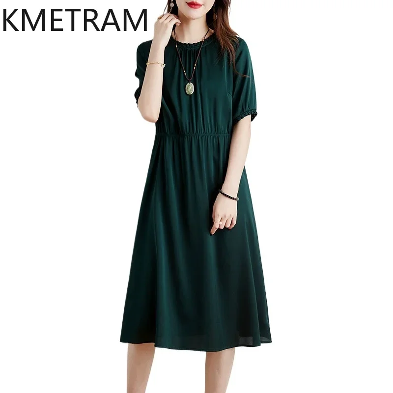 KMETRAM 100% Mulberry Silk Dress Women Summer 2024 Luxury Party Long Dresses Casual Fashion Womans Clothing Vestido Femininos