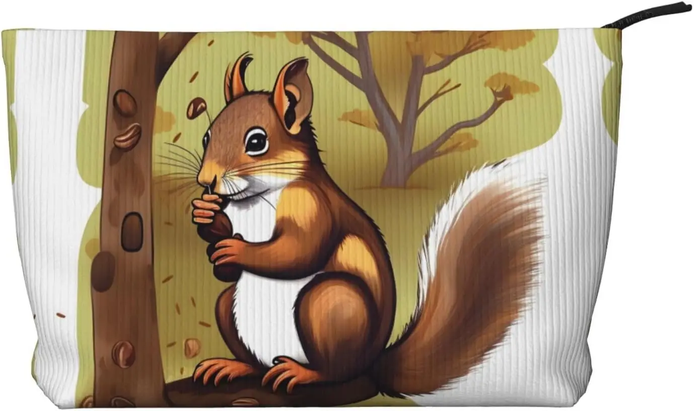 

Nut-eating squirrel Corduroy cosmetic bag, suitable for travel and daily use, Sturdy Lining, Ensures Longevity