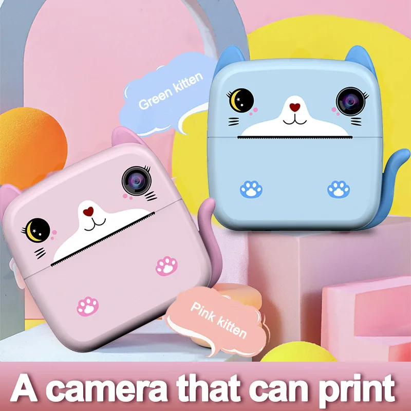 

Cartoon cat Mini Thermal Printer HD Kids Camera 2.4 inches IPS Instant Print Video Photography Digital Photo Camera Toys