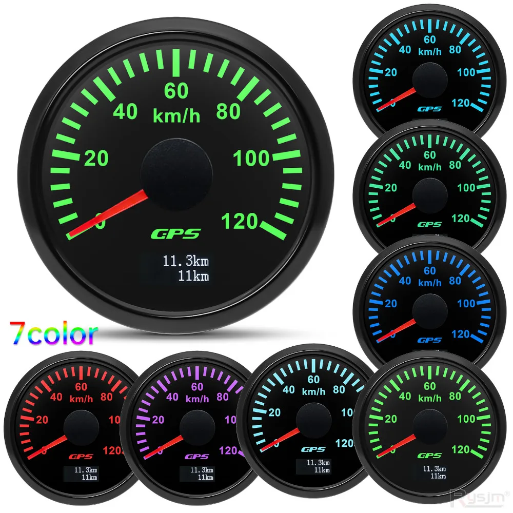 HD 52 mm GPS-Tachometer 30/60/80/120/200 km/h Boot Auto LKW Geschwindigkeitsmesser Messgerät 7-Farben-Hintergrundbeleuchtung mit GPS-Antenne 9–32 V – Detail 14