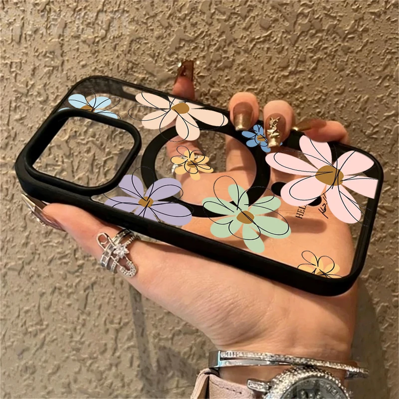 Blaubeer-Blumenmuster Transparente Hülle für iPhone 17 14 12 Pro Max 13 16 15 Plus 11 Hüllen für Magsafe Kabelloses Laden Stoßfeste Schutzhülle – Detail 1